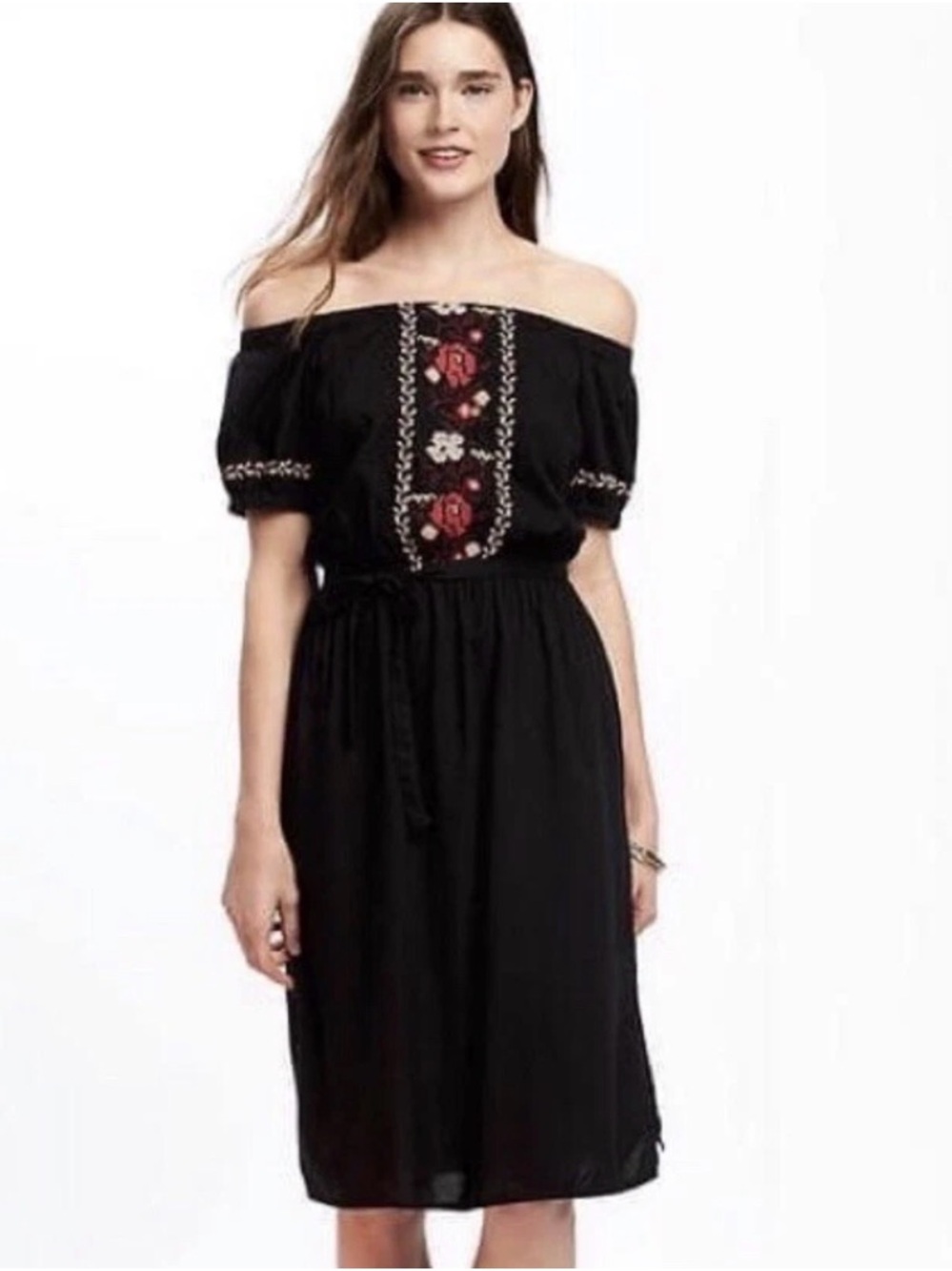 Old Navy Black Floral Embroidered Off Shoulder Dress in size XXL Tall